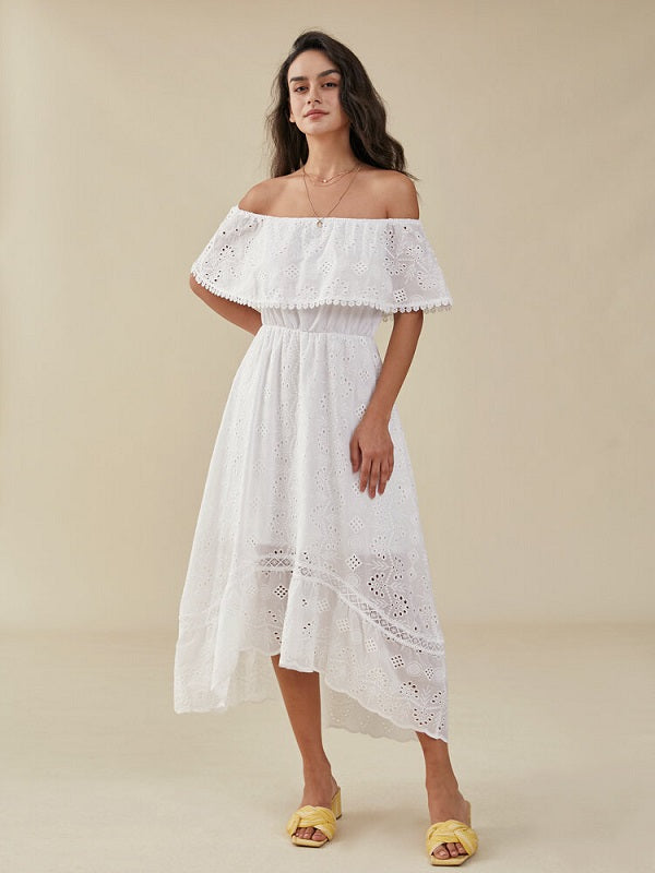 Crochet Lace Off The Shoulder High-low Short Sleeve Dress