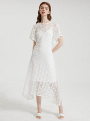Crochet Lace Tie Solid Short Sleeve Two Pieces Dress