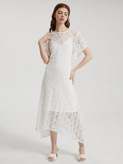 Crochet Lace Tie Solid Short Sleeve Two Pieces Dress