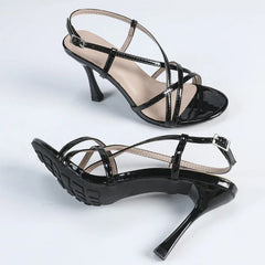 Cross Tied Round Toe Slide Sandals Open Toe Hollow Buckle Sandals Comfortable Party Pole Dance Shoes