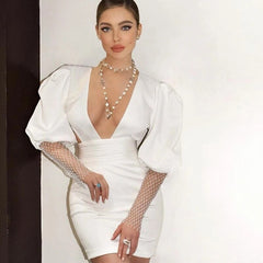 Crystal Diamond Sleeve Backless High Street Mini Dress
