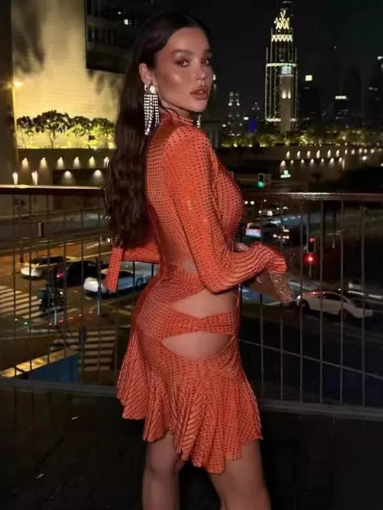 Crystal Diamonds Sparkly Stretched Night Club Rhionstone Party Bodycon Dress