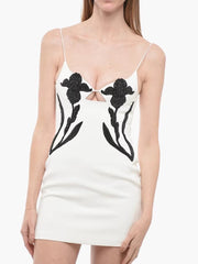 Crystal Flower Spaghetti Strap Sleeveless Diamonds Floral Evening Club Party Bodycon Mini Dresses