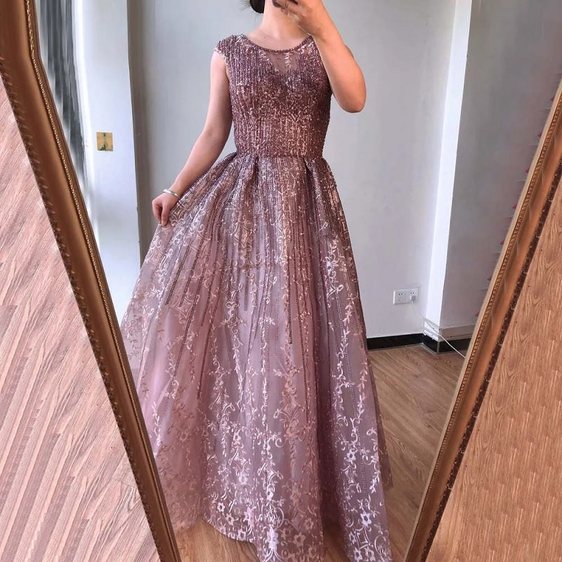 Crystal A-Line Luxury Beading Evening Dresses
