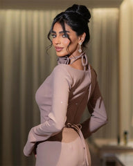 Customized Intricate Elegant Applique Flower Pleat Off-shoulder Full Sleeve Dresses