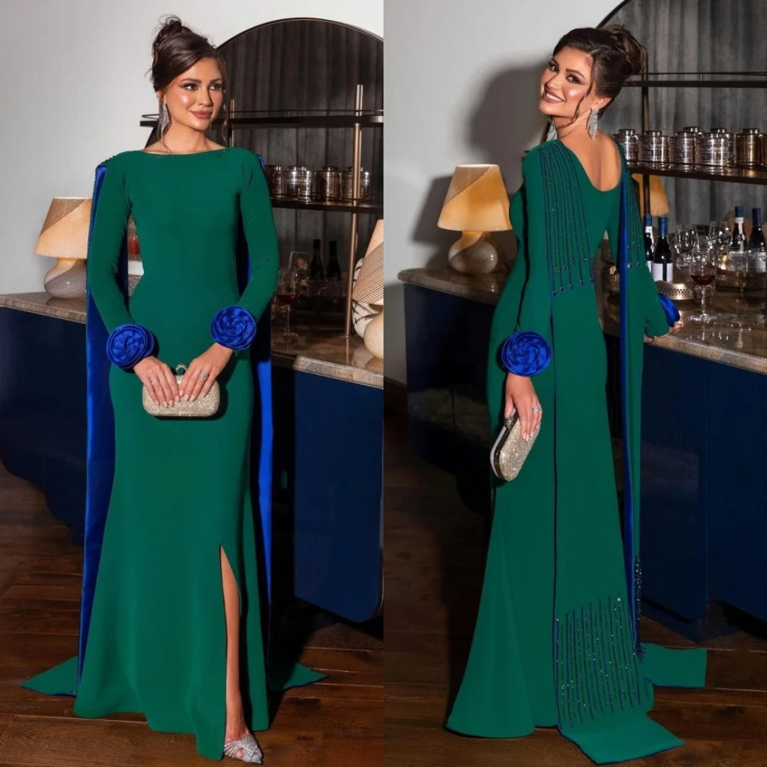 Customized High Quality Handmade Flower Beading Sequined Mermaid Scoop Neck Long Dresses