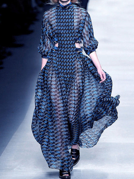 Cut Out Waist Print Maxi Dresses