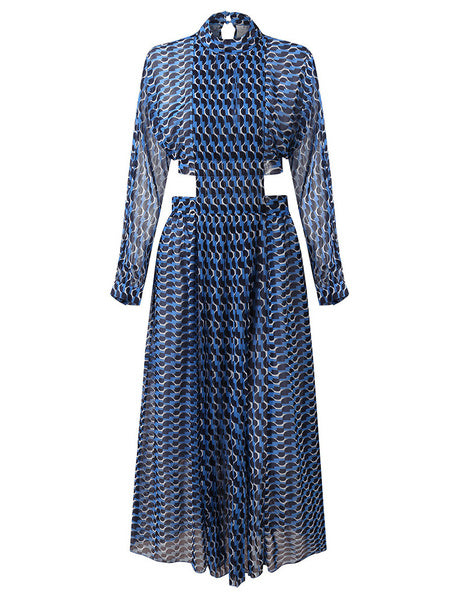 Cut Out Waist Print Maxi Dresses