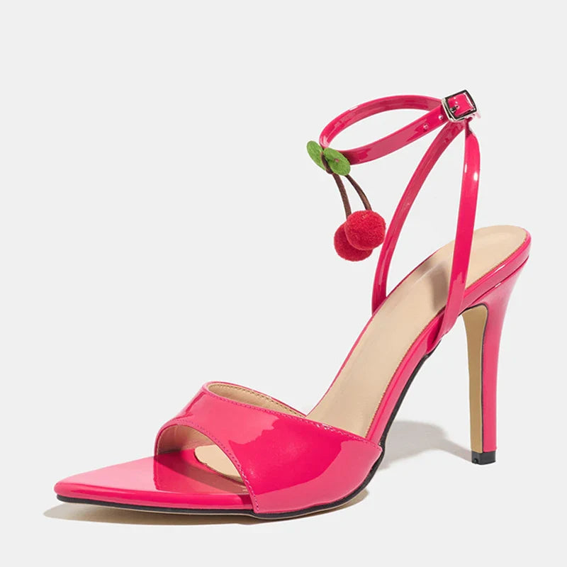 Cute Fruit Pendant Decoration Pink Ankle Strap Heel
