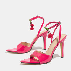 Cute Fruit Pendant Decoration Pink Ankle Strap Heel
