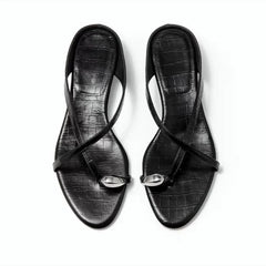 Cute Metal Decoration Cross Strap Slippers Round Head Low Heel