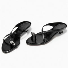 Cute Metal Decoration Cross Strap Slippers Round Head Low Heel