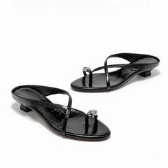 Cute Metal Decoration Cross Strap Slippers Round Head Low Heel