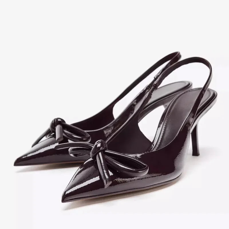Dark Brown Patent Leather Slingback High Heel
