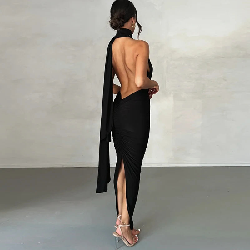 Deep V-Neck Backless Elegant Party Wrap Bandage Long Dress