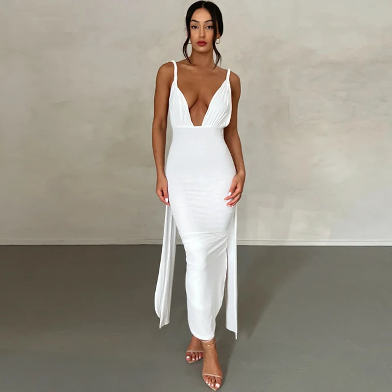 Deep V-Neck Backless Elegant Party Wrap Bandage Long Dress