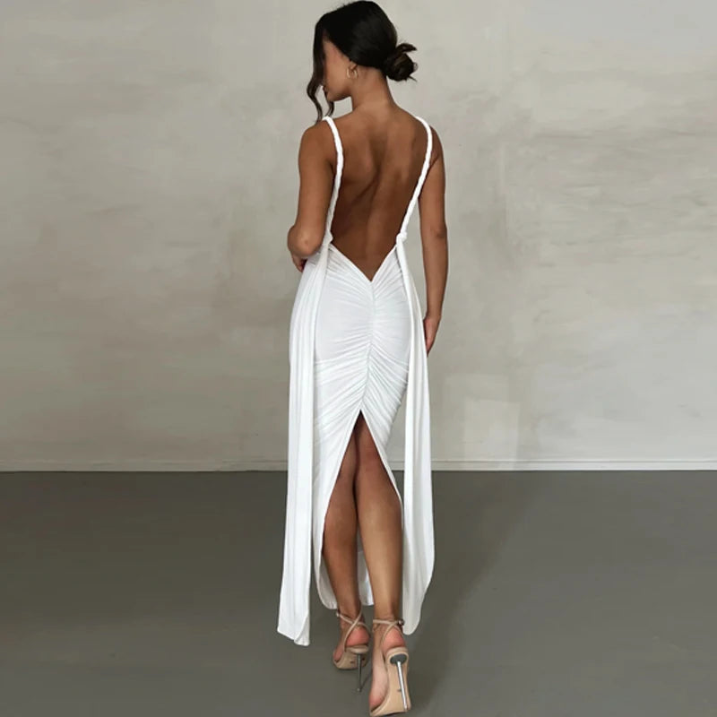 Deep V-Neck Backless Elegant Party Wrap Bandage Long Dress