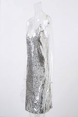 Deep V Neck Sequined Backless Off Shoulder Mini Dress