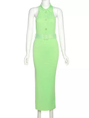 Deep V-neck High Slit Belt Backless Dress