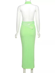 Deep V-neck High Slit Belt Backless Dress