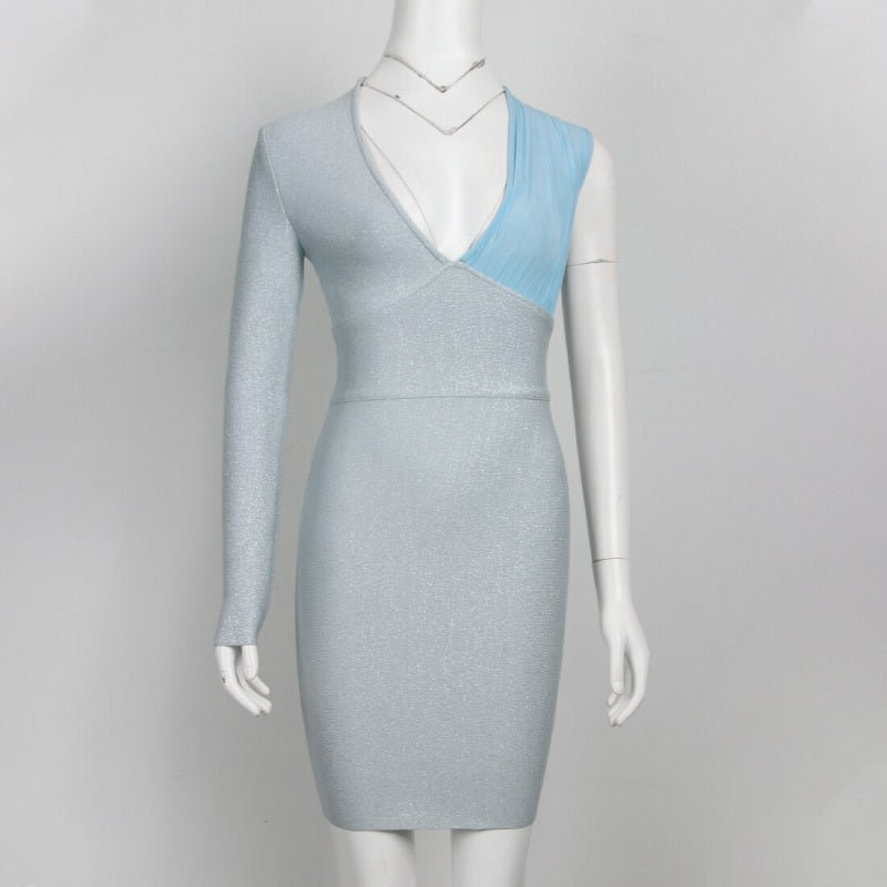 Deep V-neck One Shoulder Bodycon Evening Party Dress