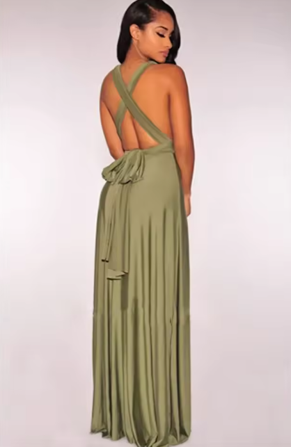 Deep V-neck Sleeveless Strapped Evening Party Club Maxi Dress