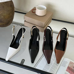 Deluxe Metal Buckle Strap Pumps Pointy Toe Slingback High Heel