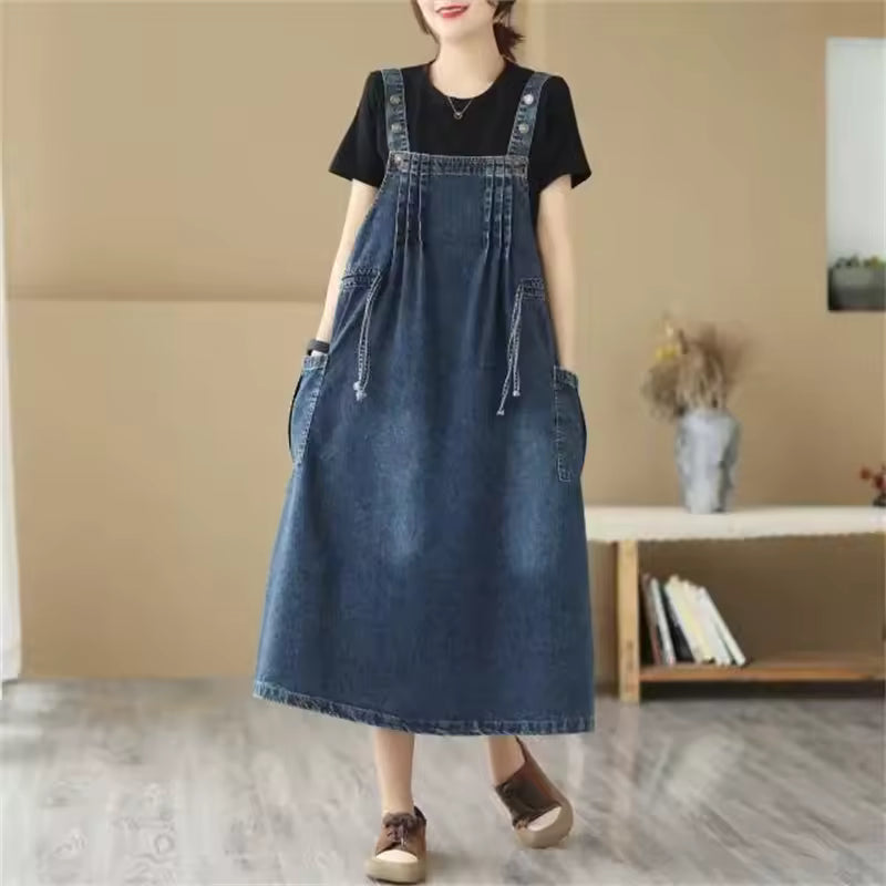 Denim Camisole Student Sleeveless Long Casual Overalls Jeans Dresses