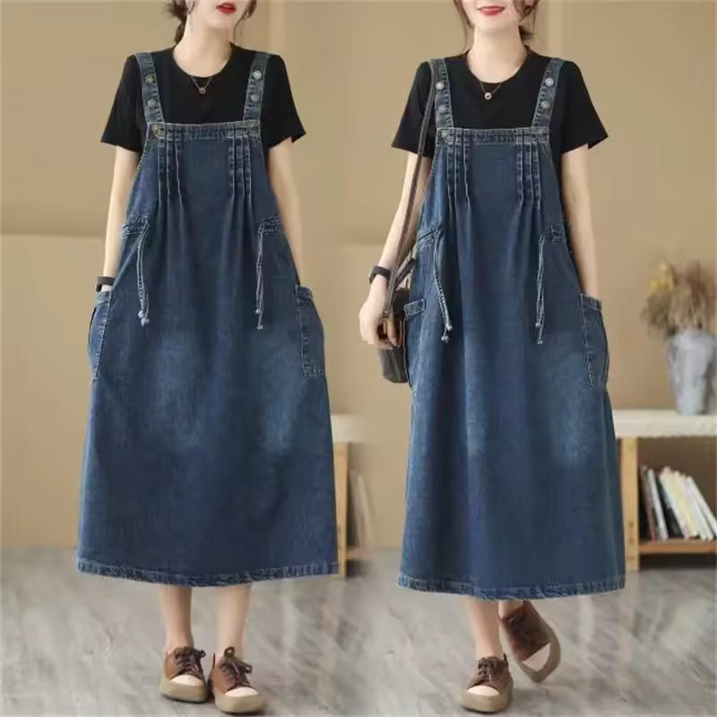 Denim Camisole Student Sleeveless Long Casual Overalls Jeans Dresses