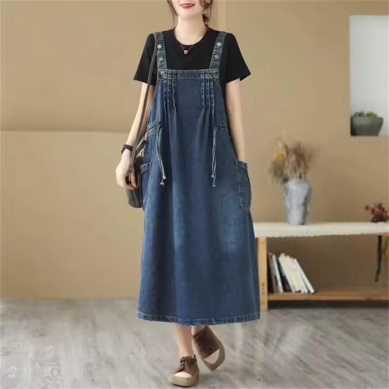 Denim Camisole Student Sleeveless Long Casual Overalls Jeans Dresses