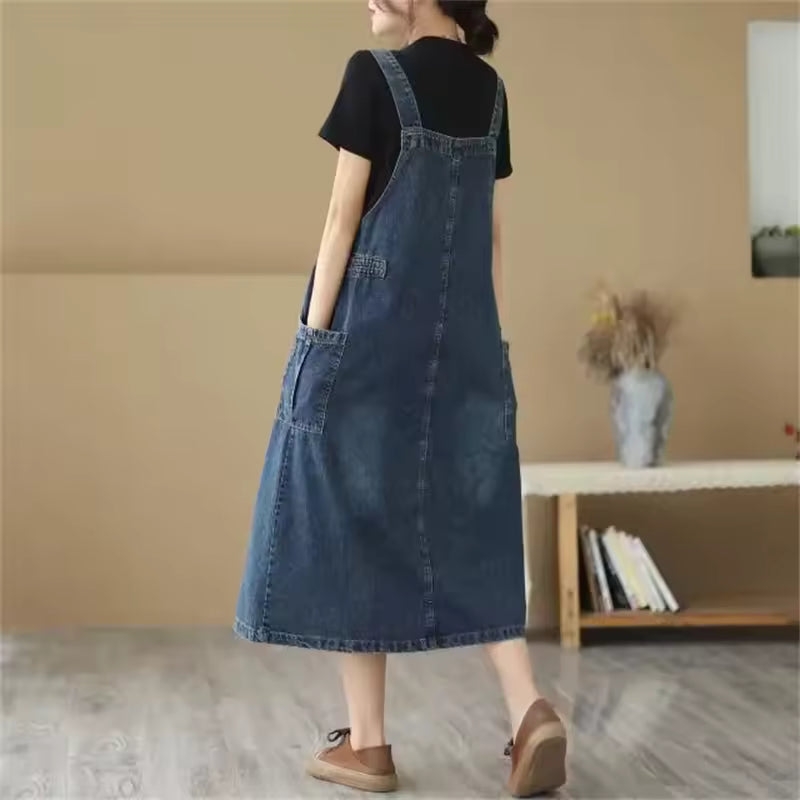 Denim Camisole Student Sleeveless Long Casual Overalls Jeans Dresses