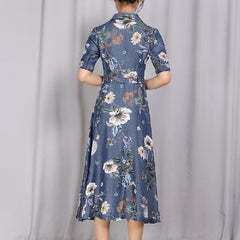 Denim Cotton Sleeveless Single Breasted Print Dresses