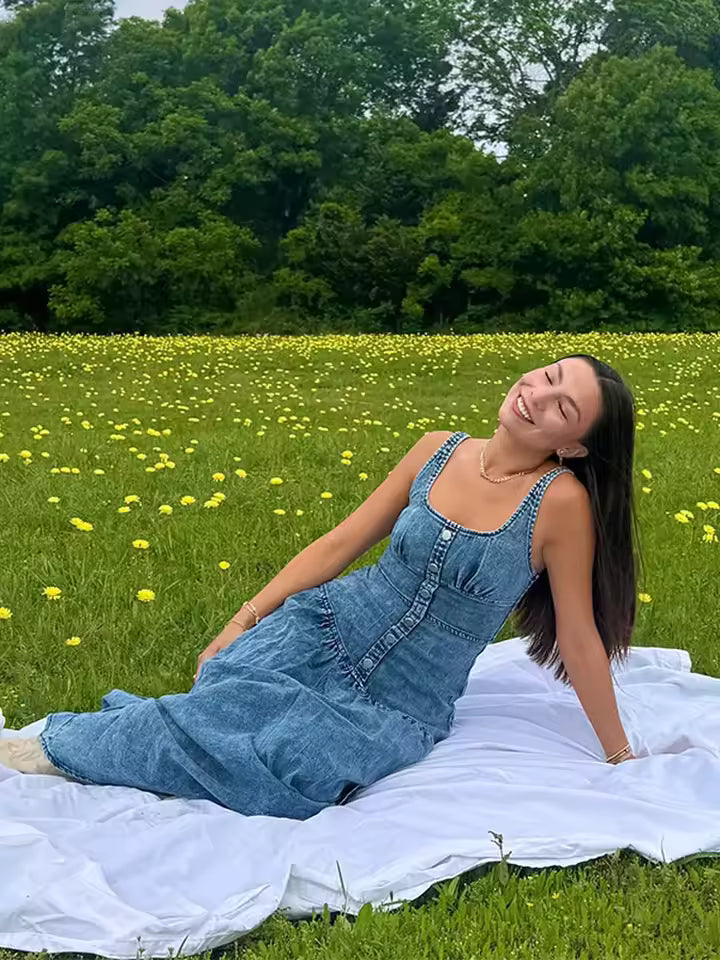 Denim Metal Single Breasted Square Neck Sleeveless Backless Slim High Street Maxi Dress