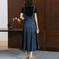 Denim Single-Breasted Sleeveless Dress With Big Pockets