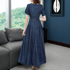 Denim V-neck Embroidery Dresses Beading Style