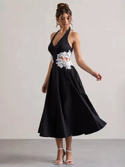 Designed Neckline Polyester Tea-Length Lace Formal Dress