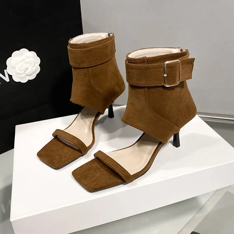 Designer Vintage Suede Open Toe High Heel