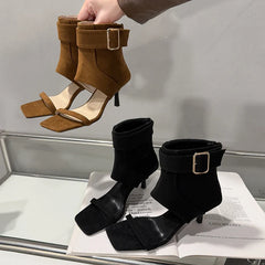 Designer Vintage Suede Open Toe High Heel