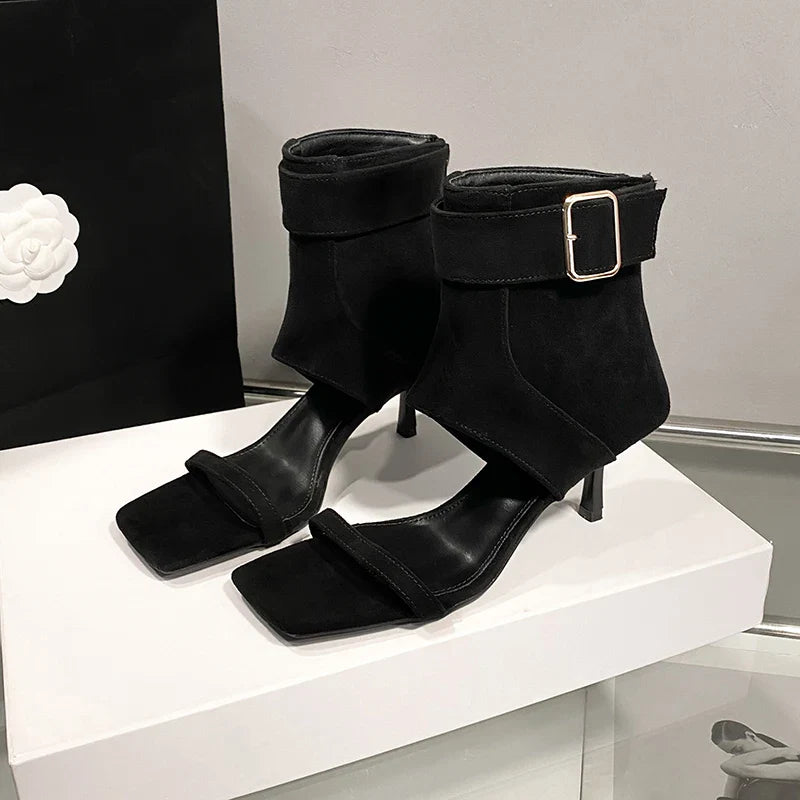 Designer Vintage Suede Open Toe High Heel