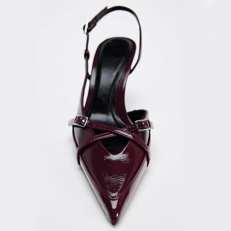 Designer Blue Denim Slingback Buckle Strap Pumps Pointed Toe High Heel