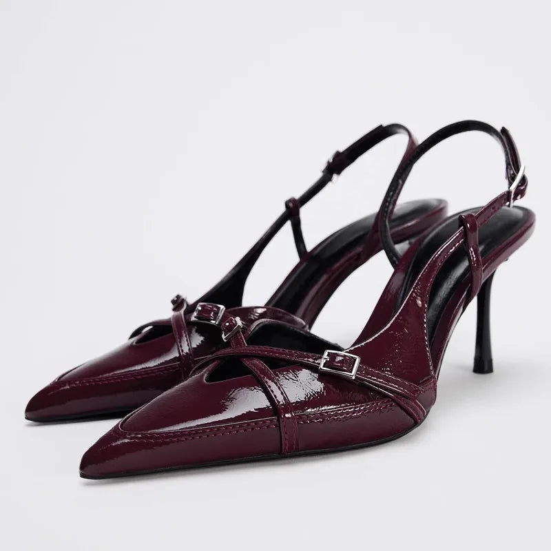 Designer Blue Denim Slingback Buckle Strap Pumps Pointed Toe High Heel
