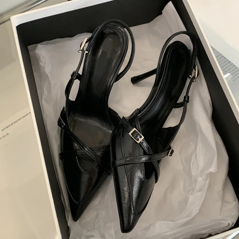 Designer Blue Denim Slingback Buckle Strap Pumps Pointed Toe High Heel