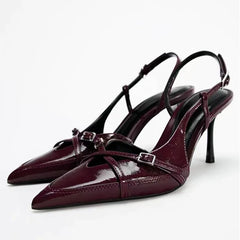 Designer Blue Denim Slingback Buckle Strap Pumps Pointed Toe High Heel