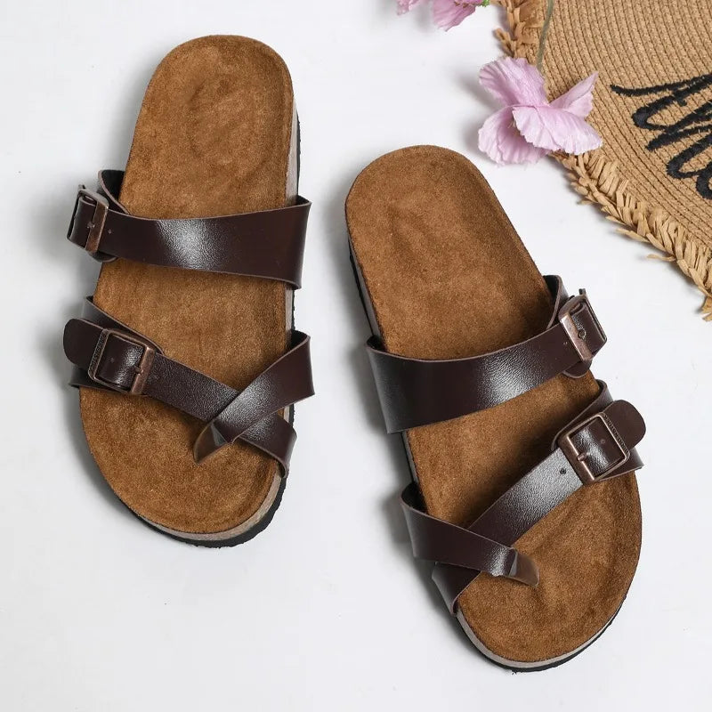 Designer Classic Cork Sandals for Soft Thick Sole Cork Slippers Beach Sandals Home Open Toe Flat Sandals