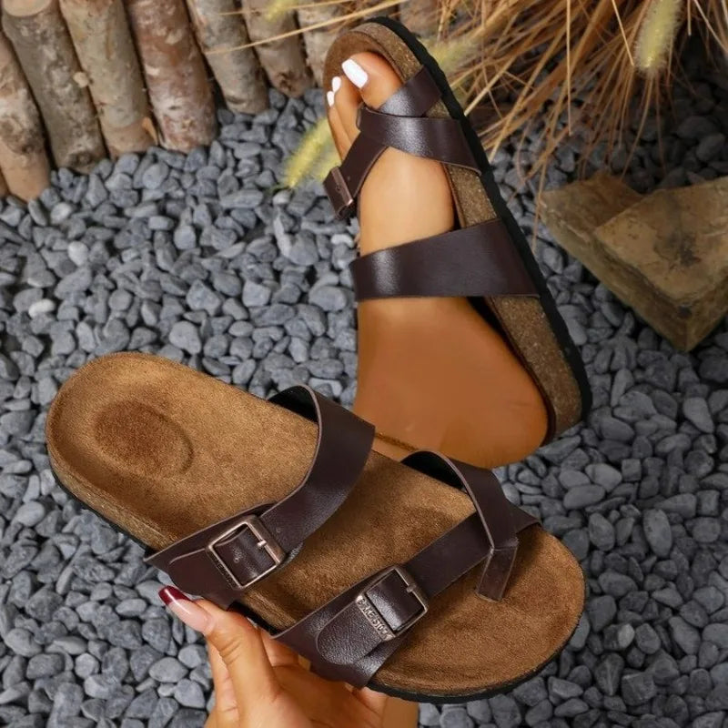 Designer Classic Cork Sandals for Soft Thick Sole Cork Slippers Beach Sandals Home Open Toe Flat Sandals