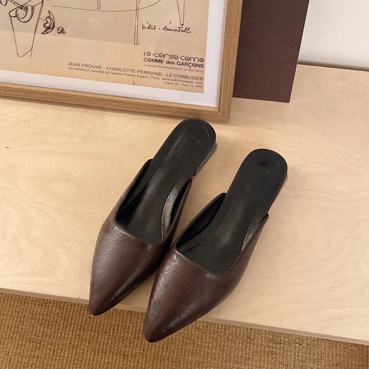 Designer Pointed Toe Slippers Concise Thin Low Heel