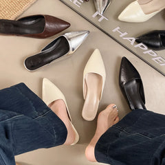 Designer Pointed Toe Slippers Concise Thin Low Heel