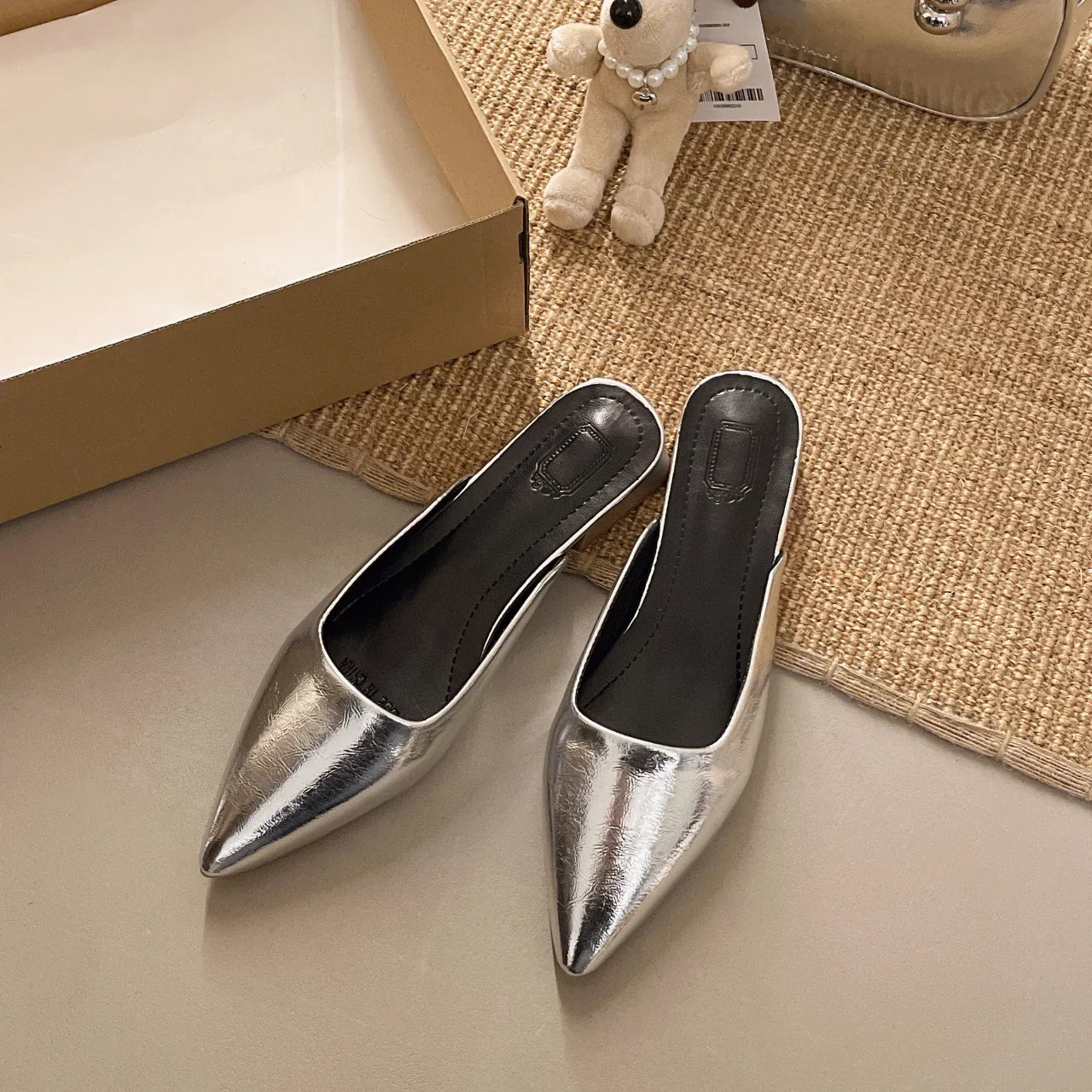 Designer Pointed Toe Slippers Concise Thin Low Heel