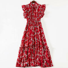Designer Flower Print Elastic Waist Maxi Dresses