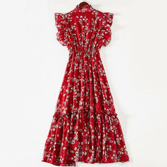 Designer Flower Print Elastic Waist Maxi Dresses